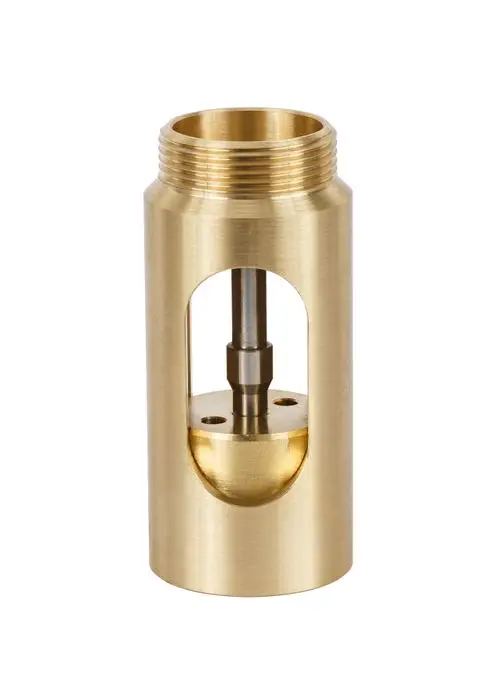 Messing-Isolierzwischenstück von Danfoss mit Sichtfenster und zentralem Stift, geeignet für Anwendungen bei hohen Flüssigkeitstemperaturen.